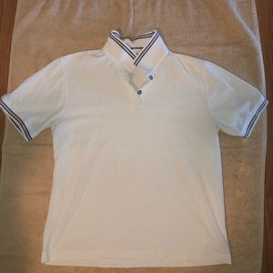 White Polo Shirt With Stripes.